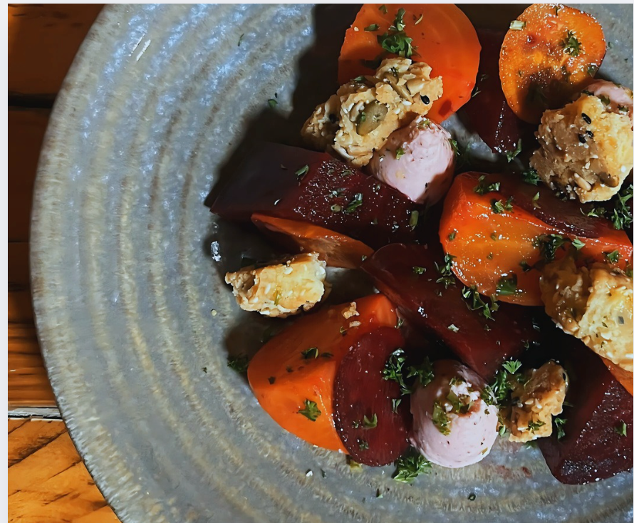 Kinross Kitchen Recipes: Beetroot with Sumac Cheese & Seeded Streusel